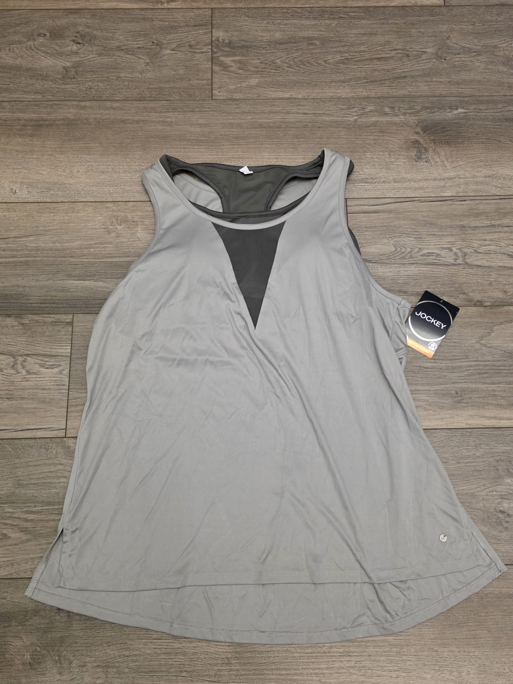 Jockey Light Gray Racerback Tank with Black Mesh Insert